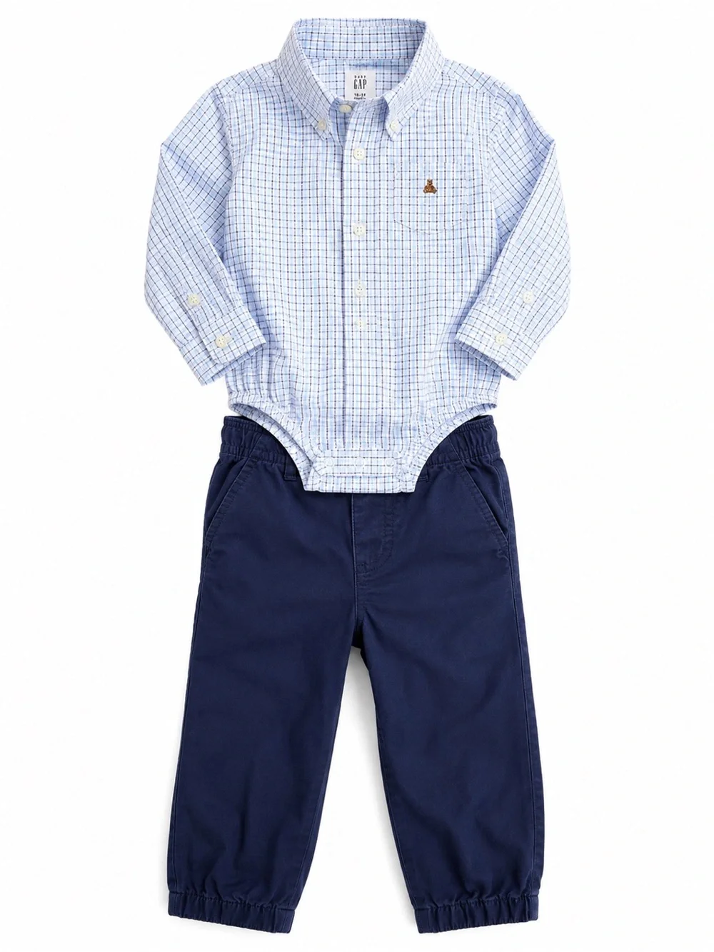 Baby Gap 18-24M Dress Shirt Bodysuit Pants Outfit Set Blue White 2 Pc